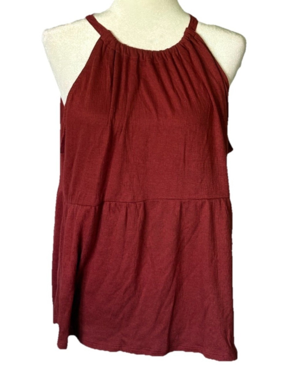 Maurices Boho Halter Babydoll Tank Top XL 1X Rust Terracotta Textured Blouse